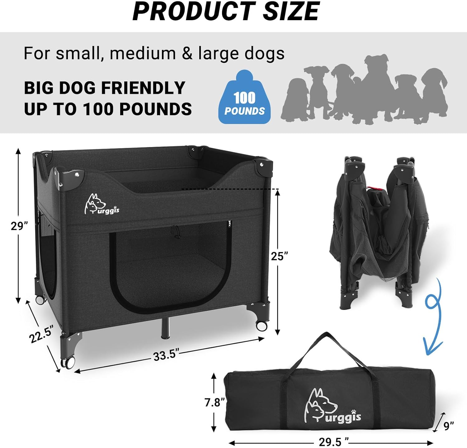 Bedside Dog Lounge Bed, Fordable Bunk Beds Attachment to Human Bed | Raised Dog Lounge Bed for Small Medium Cats & Dogs, Elevated Bedside Co-sleeper Dog Cot with Wheels, Pet Window Perch, Black - view 6