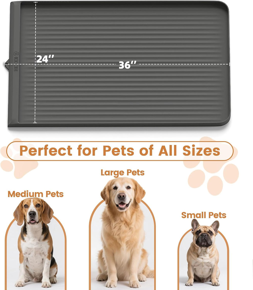 Dog food mat 36"x24", waterproof dog bowl mat, grey | raised edges prevent spills, diversion grooves, waterproof surface, non-slip backing, easy to clean - view 7