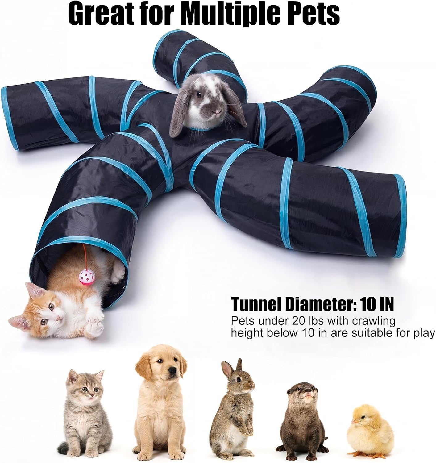 Cat Tunnel for Indoor Cats, 5 Way Cat Tubes and Tunnels Collapsible S-Shape Small Animal Tubes Kitty Tunnels Interactive Maze Cat Toy for Kitten Rabbit Ferret - 5 Way - view 2