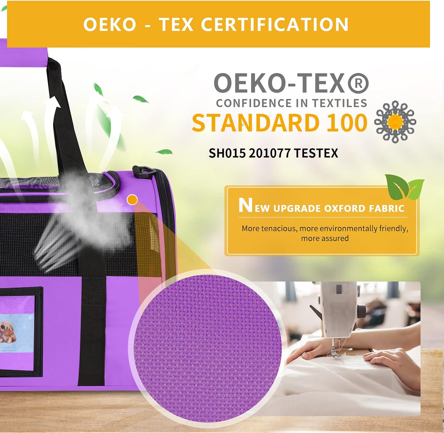 17" airline approved cat carrier for cats up to 15lbs, purple | TSA compliant fits under seat, soft-sided lightweight, 4-side breathable mesh, collapsible food bowl for travel - view 3
