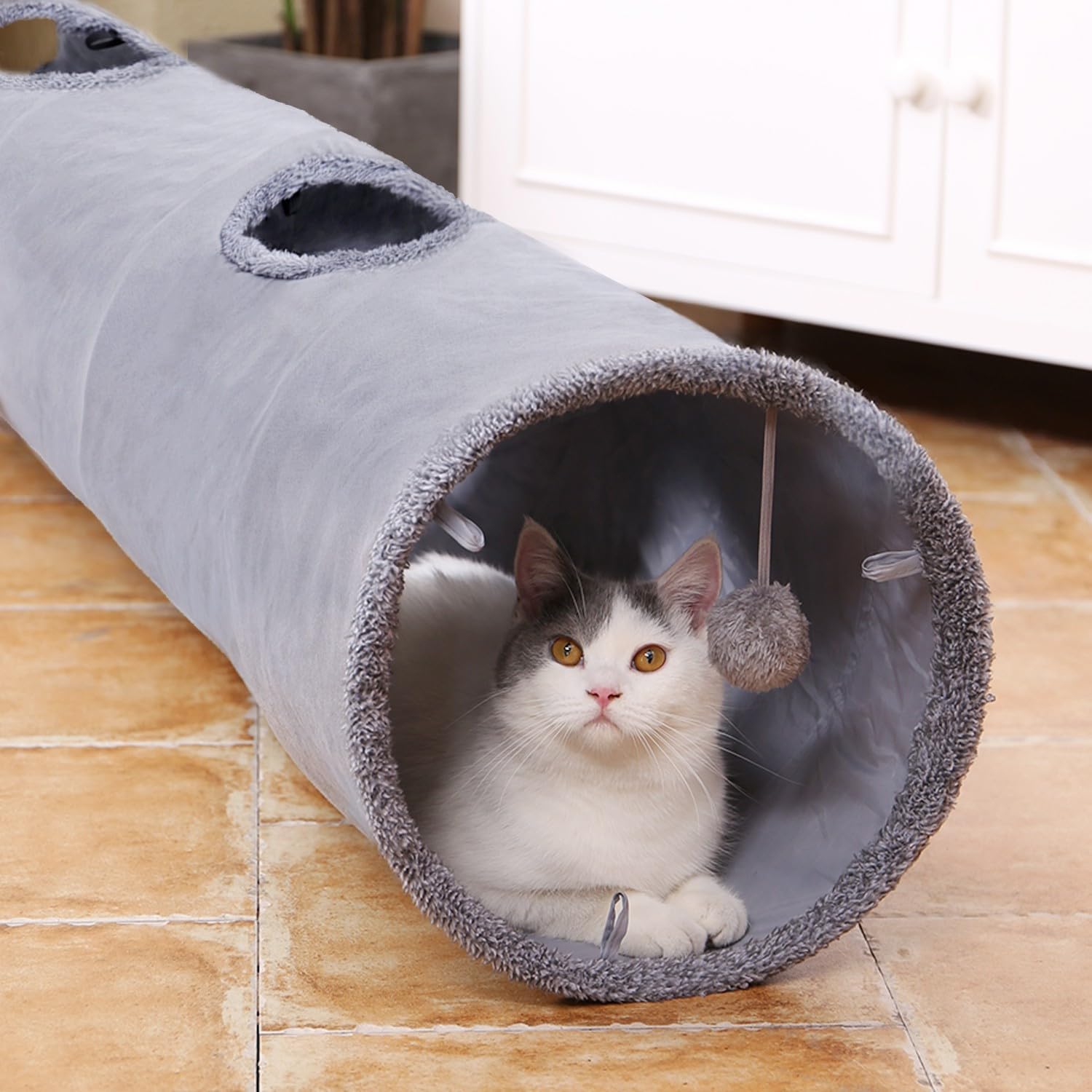 Cat Tunnel 51 Inches Long Cat Toys Collapsible Tunnel 12”Diameter | Large Cats Tube for Big Cats,Rabbits and Puppy Extra Long Cat Play Tunnel Straight with 2 Peepholes for Indoor&Adult Cats - view 2