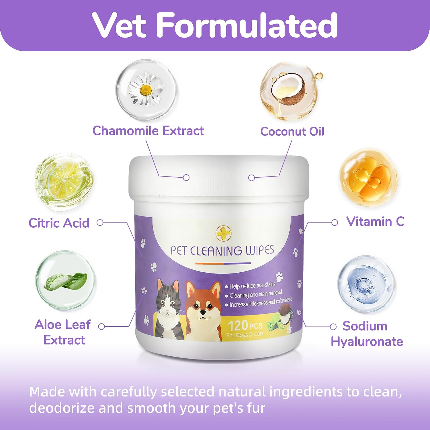 Dog Eye Wipes, 120 Count Cat Eyes Cleaning Wipes Gentle Pet Tear Stain Remover, Hypoallergenic Puppy Dogs Eye Wash Cleaner for Debris Discharge Mucus, Vet Recommended Aloe Chamomile Pets Wipe Pads - view 3