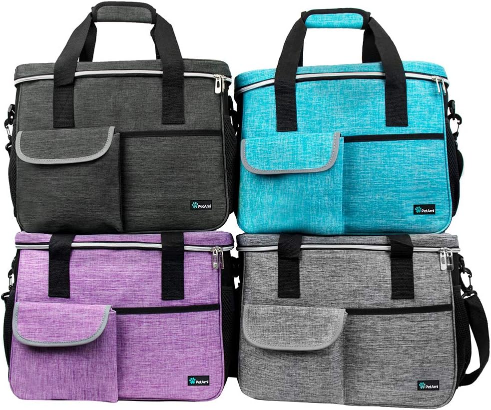 Dog Travel Bag Organizer, Pet Travel Kit with 2 Food Containers & 2 Collapsible Dog Bowls, Pet Supplies Tote with Luggage Sleeve, Weekend Road Trip Camping Essentials, Purple, Large - view 6