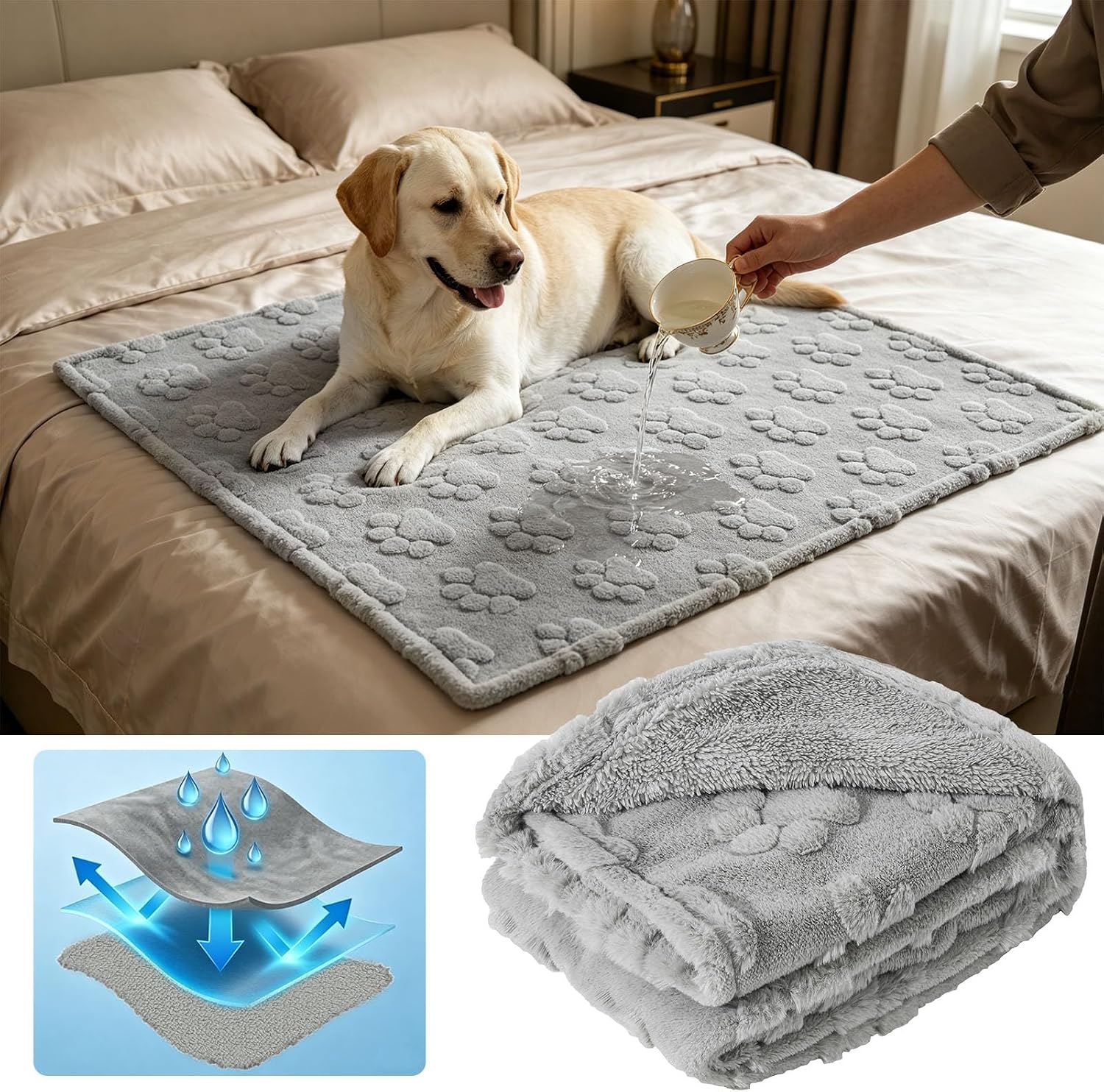 Waterproof Dog Blankets for Large Dogs, Dog Blanket for Couch Sofa Bed, Super Soft Premium Coral Fleece Throw Cat Puppy Blanket, Reversible Furniture Protector, Washable Pet Blanket 40x60IN - view 5