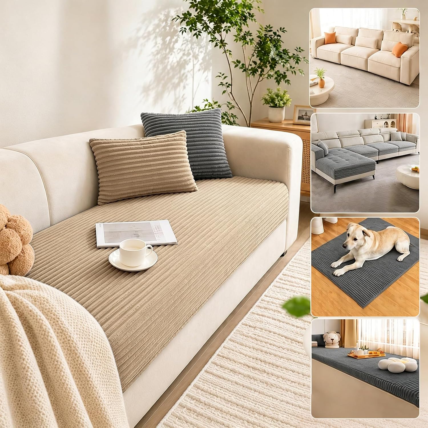 Waterproof couch cover for dogs, sofa covers washable & non-slip, soft dog bed blanket protector for sectional, loveseat, living room furniture (khaki, 35.43"x 82.7" 1 pack) - view 4