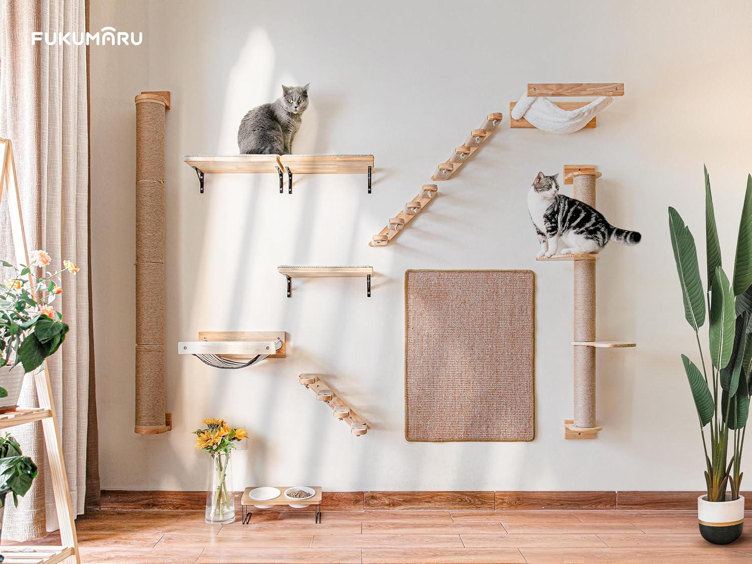 Cat Scratching Post, 35 x 4.5 Inch | Cats Walls Furniture, Rubber Wood Wall Mounted Kitten Scratcher Posts, Thicker Columns for Multi-functions - view 4