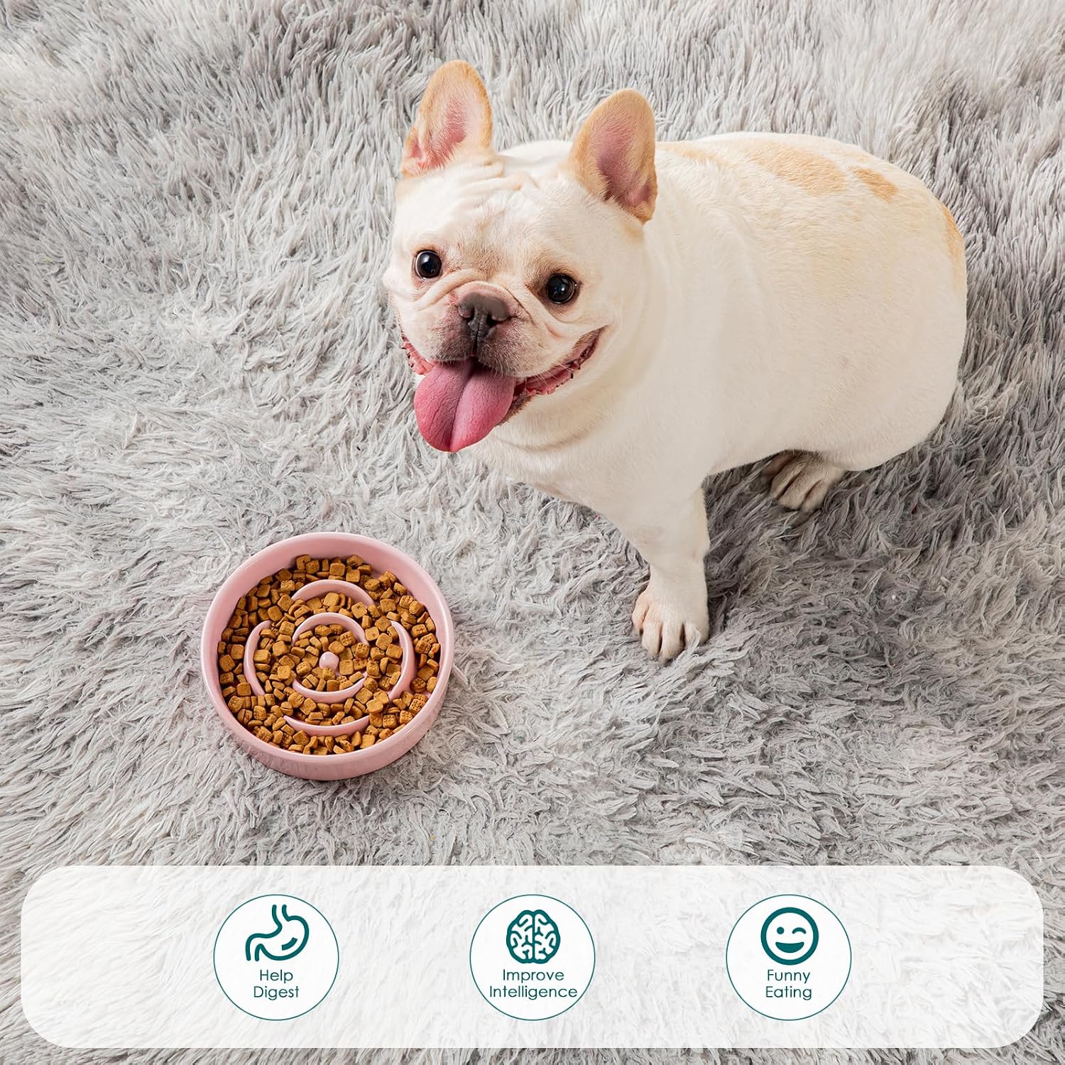 Ceramic Slow Feeder Dog Bowl, 0.6 Cup Puzzle Dish for Small Breeds | Maze Dog Food Bowl for Fast Eaters, Slow Feeding Design for Small Dogs and Cats, Promotes Healthy Eating Habits, Pink - view 5