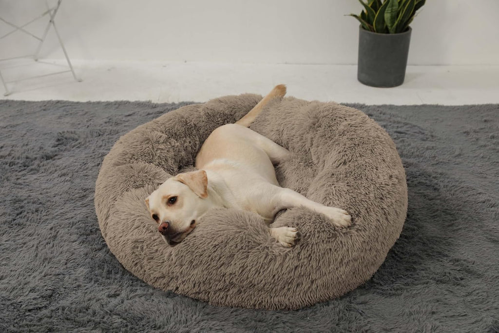 Calming Donut Cuddler Dog Bed, Round Fluffy Pet Bed with Sewn-in Cushion for Large Dogs,Washable, Large, Taupe, 30'' - view 6