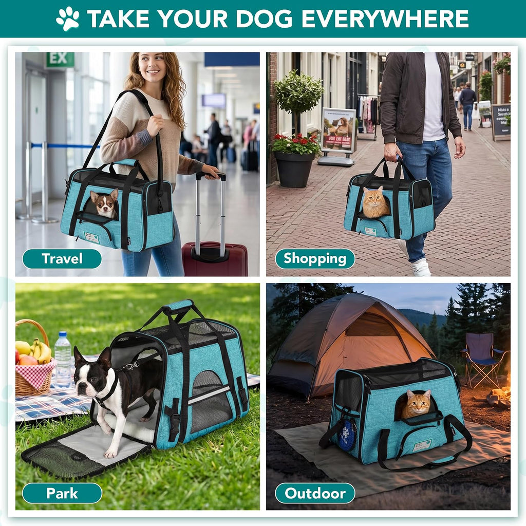 Airline Approved Pet Carrier for Cats & Small Dogs, Soft Sided TSA Travel Carrier Bag Sherpa Bed, Breathable Mesh Ventilation, Collapsible Bowl, Fit Under Seat, Up to 18 lbs, Large Heather Blue - view 7