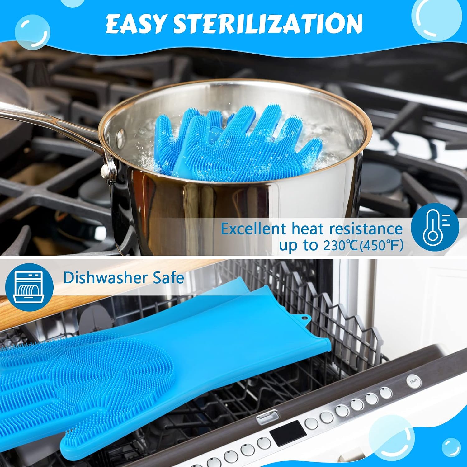 Silicone Pet Grooming Gloves for Washing Cats Dogs Bath Brush | 3,000 soft bristles, Gentle massage & deshedding, Dishwasher safe, For large/thick coats, Home/car cleaning - view 5
