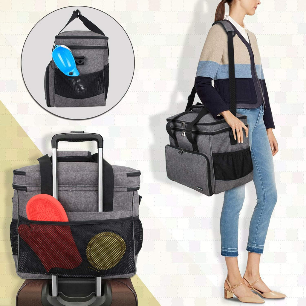 2 Layer Dog Travel Bag, Pet Supplies Weekend Tote Organizer, Gray | Large Dog Bag for Supplies with 2 Silicone Collapsible Bowls, 2 Food Carriers, 1 Water-Resistant Placemat - view 7