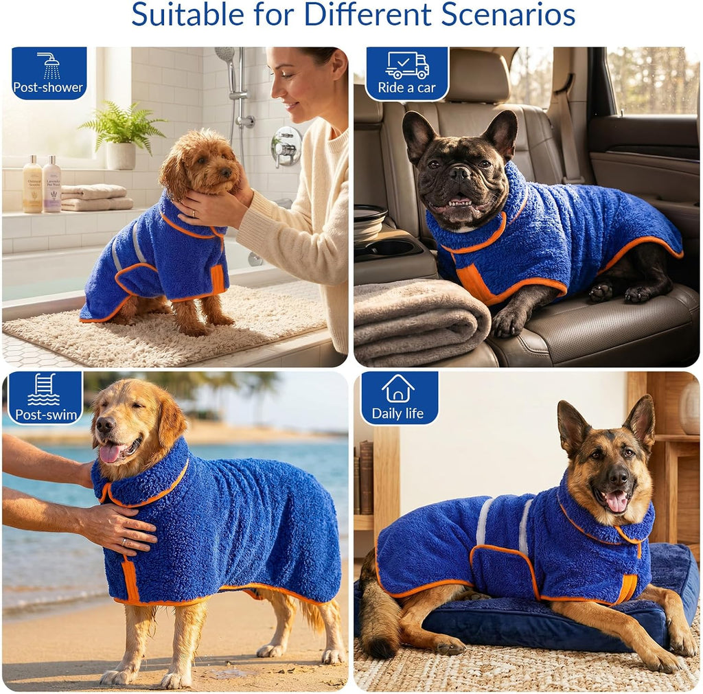 Dog bathrobe, super absorbent for small to large dogs, dark blue XL | dog robes with soft fleece, warm & cozy, adjustable fit, and quick drying coat for baths swimming and grooming - view 7