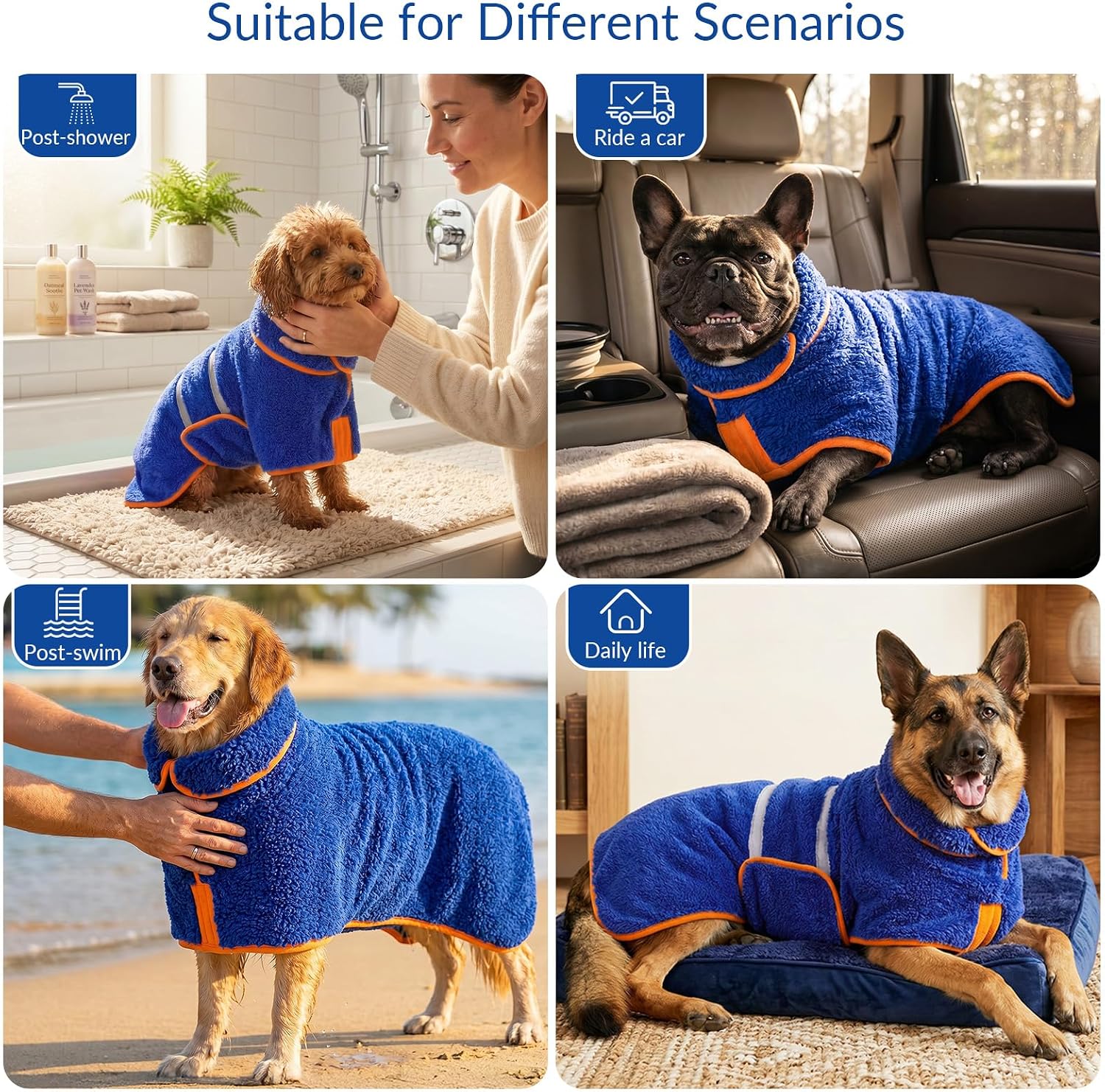Dog bathrobe, super absorbent for small to large dogs, dark blue XL | dog robes with soft fleece, warm & cozy, adjustable fit, and quick drying coat for baths swimming and grooming - view 7