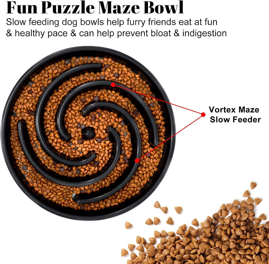 Slow feeder dog bowls for large medium dog non slip maze puzzle bowl pet slower food feeding dishes interactive bloat stop preventing choking healthy dog bowl, black - view 2