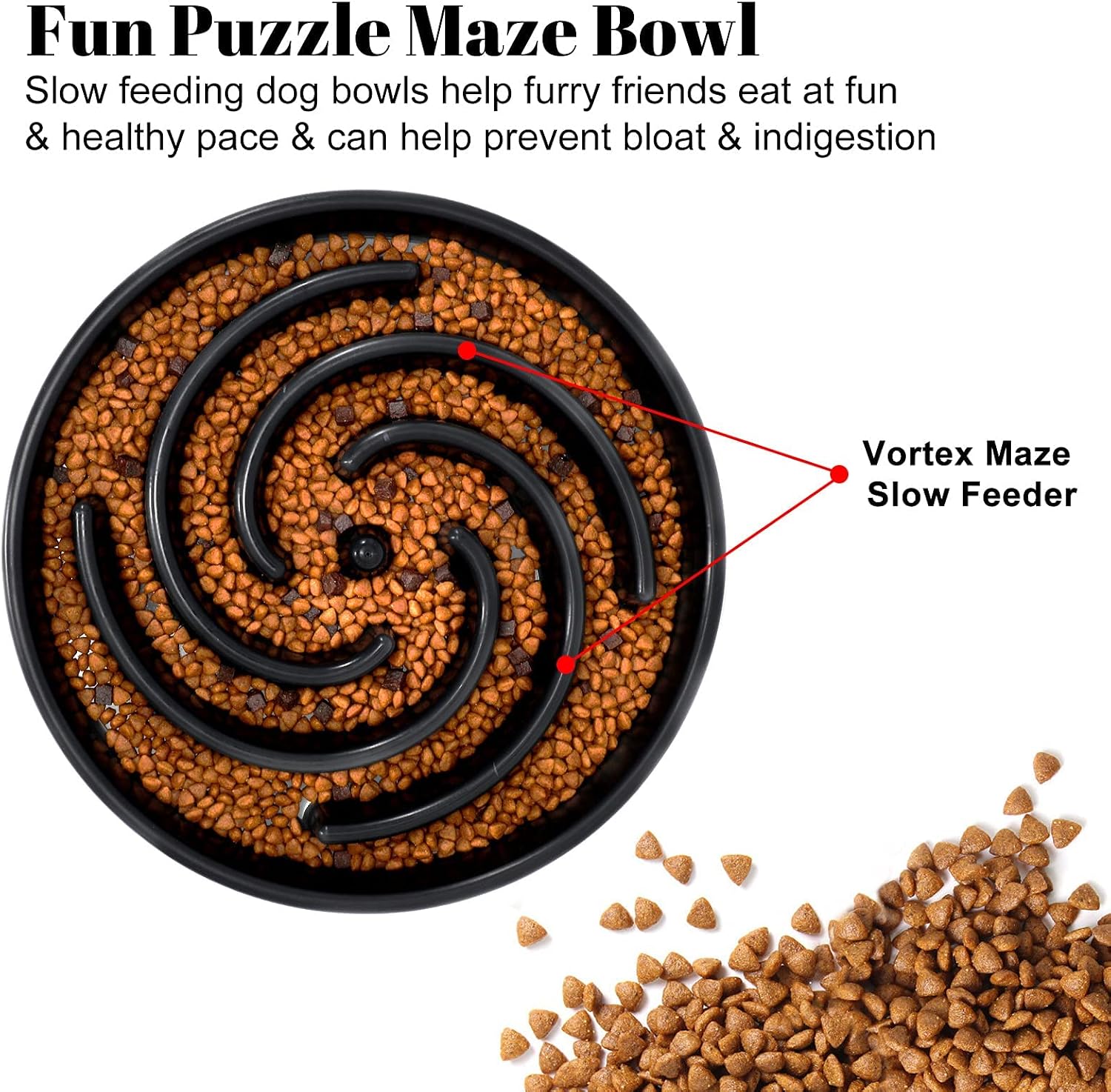 Slow feeder dog bowls for large medium dog non slip maze puzzle bowl pet slower food feeding dishes interactive bloat stop preventing choking healthy dog bowl, black - view 2