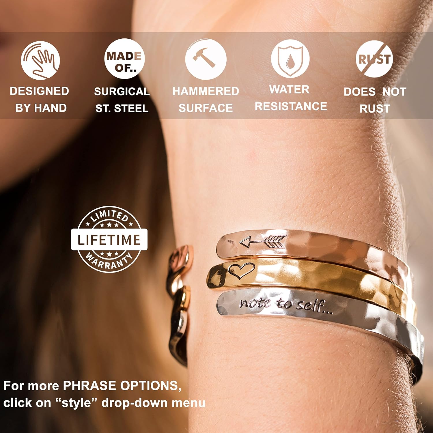Bracelet - Gifts for Women – Inspirational, Friendships, Love, Mom, Daughters, Sisters, Christian, Graduations, Memorials & Wedding Gifts – 100+ Phrases – Stainless Steel, Gift Ready - view 5