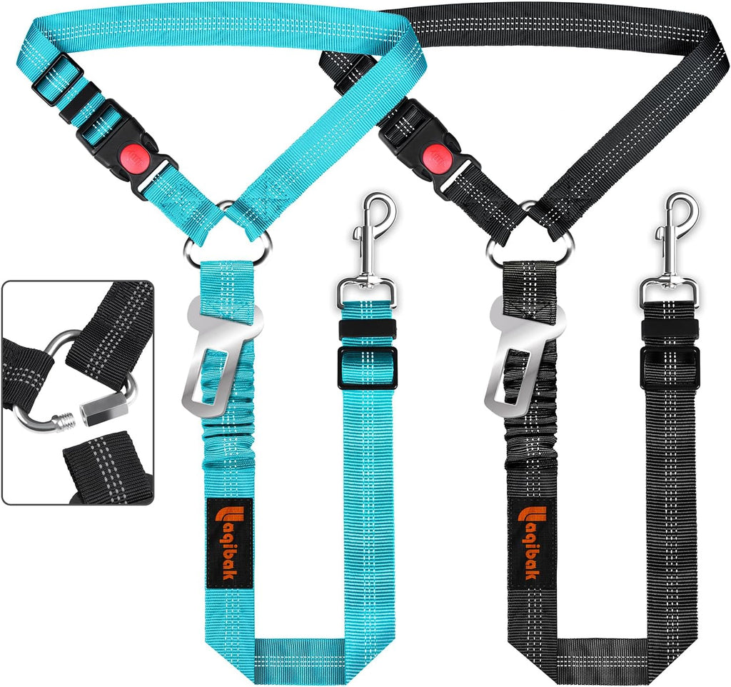 Removable Dog Seat Belt Harness for Car, 3 in 1 Pet Dog Car Seatbelt Leash, Retractable Restraint Secures to Vehicle Headrest & Adjustable Reflective Bungee Dog Seatbelt Tether, Blue and Black | Retractable Headrest-Mounted,Restraint & Adjustable Reflecti