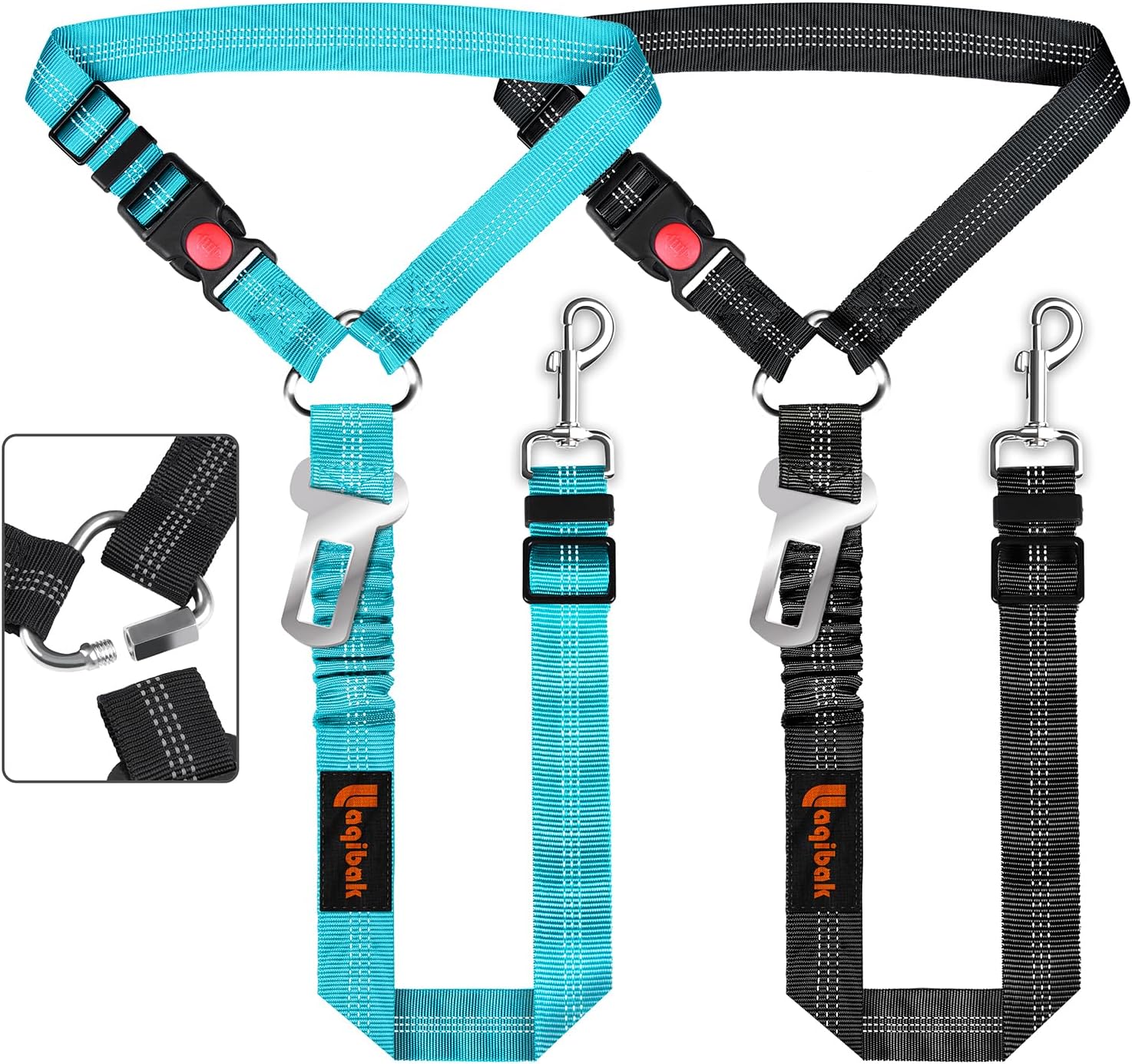 Removable Dog Seat Belt Harness for Car, 3 in 1 Pet Dog Car Seatbelt Leash, Retractable Restraint Secures to Vehicle Headrest & Adjustable Reflective Bungee Dog Seatbelt Tether, Blue and Black | Retractable Headrest-Mounted,Restraint & Adjustable Reflecti