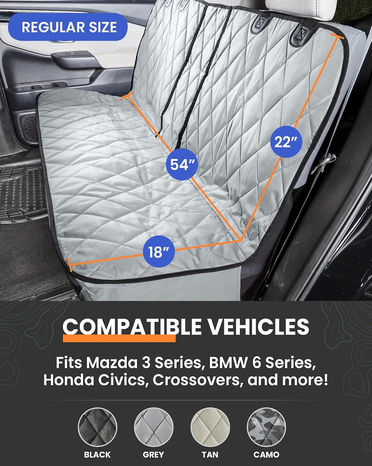 Dog Rear Seat Cover for Fold Down Seats - Fitted, Black Regular | Heavy-duty split design fits 60/40 and 50/50 fold-down seats. No Hammock. K9-Shield waterproof layer. Non-slip backing. - view 2