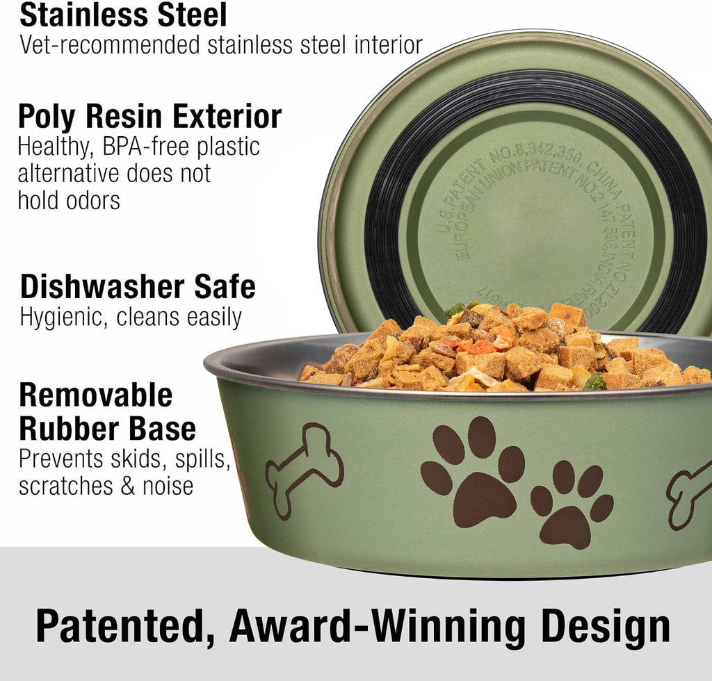 Bella Dog Bowls- Stainless Steel Dog & Cat Bowls - Spill Proof Dog Food Bowl, Cat Bowl, Puppy Essentials & Pet Supplies Great for Home & Travel (Small 10-20 lbs, Artichoke) - view 2
