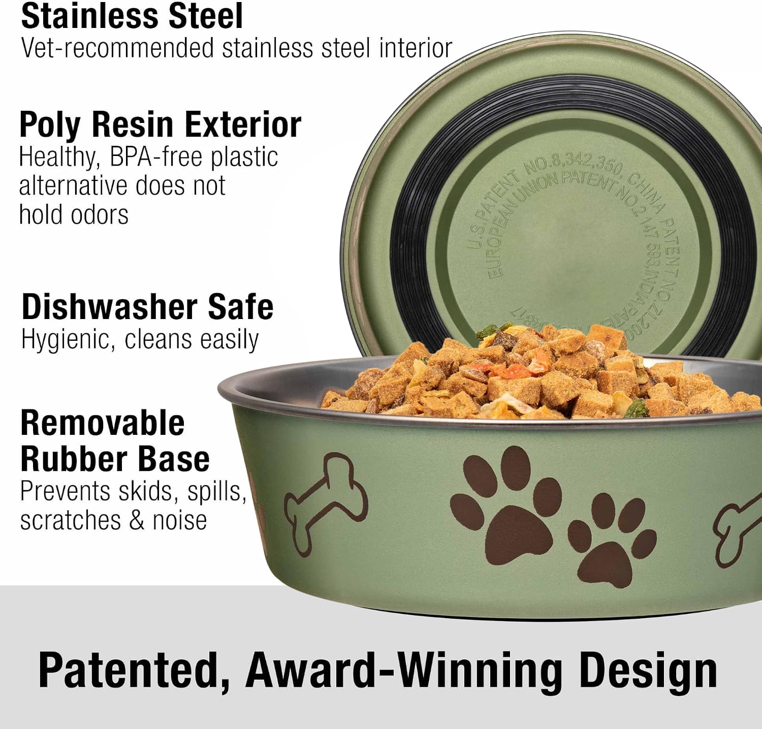 Bella Dog Bowls- Stainless Steel Dog & Cat Bowls - Spill Proof Dog Food Bowl, Cat Bowl, Puppy Essentials & Pet Supplies Great for Home & Travel (Small 10-20 lbs, Artichoke) - view 2