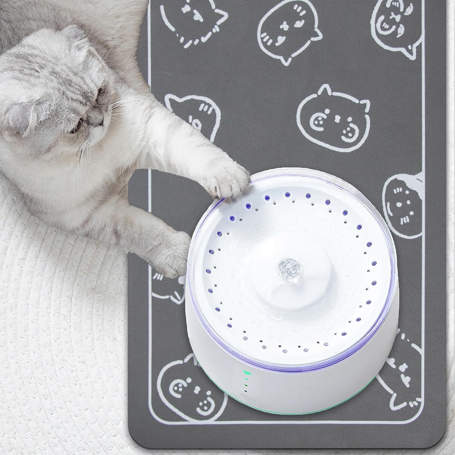 Cat Food Mat for Pet Dog Feeting Mats, Cat Mat for Food and Water, Non-Slip Super Absorbent, with Multiple cat Heads Logo，18.1 x 11.8 inches, Dark Grey - view 7