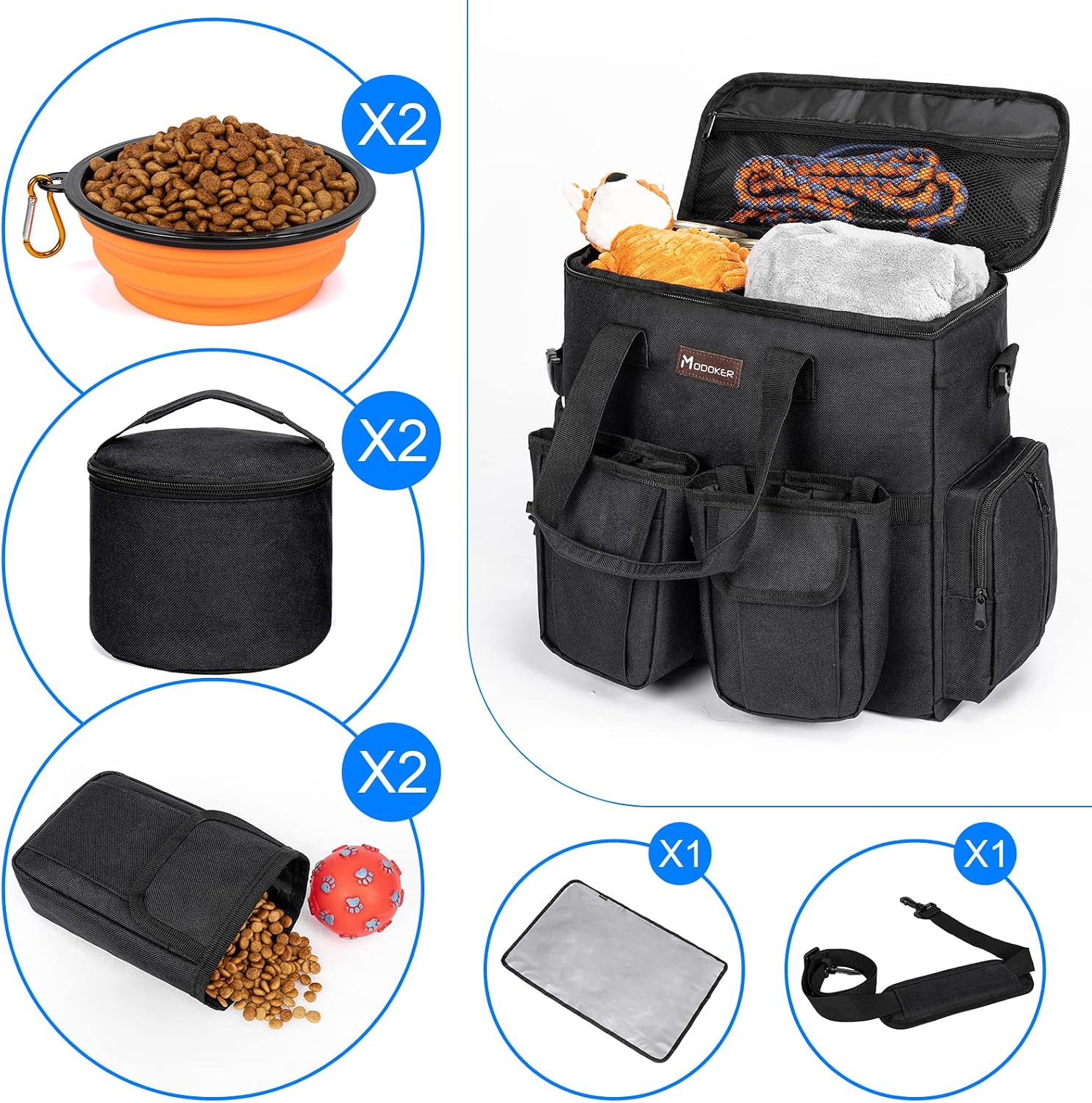 Dog travel bag, airline approved pet carrier for cats and dogs with feeding supplies, bowls, mat, and strap. Ideal for weekend trips. - view 3