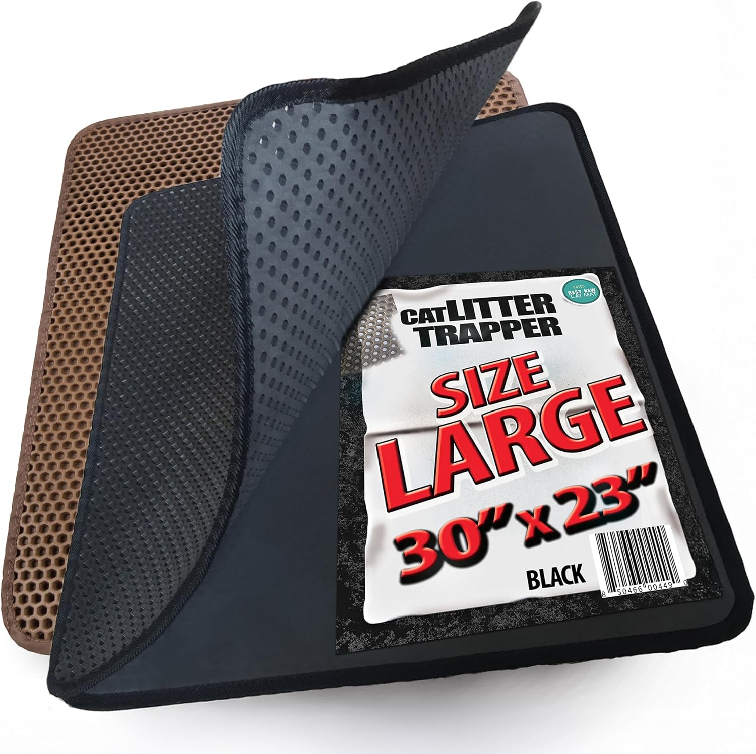 Large Cat Litter Trapper Mat with Exclusive Urine/Waterproof Layer - Cat Litter Mat - Larger Holes with Urine Puppy Pad Option for Messy Cats - Soft on Paws and Light - 30" x 23" (Black Color) | Double layer honeycomb traps scattered litter while the wate