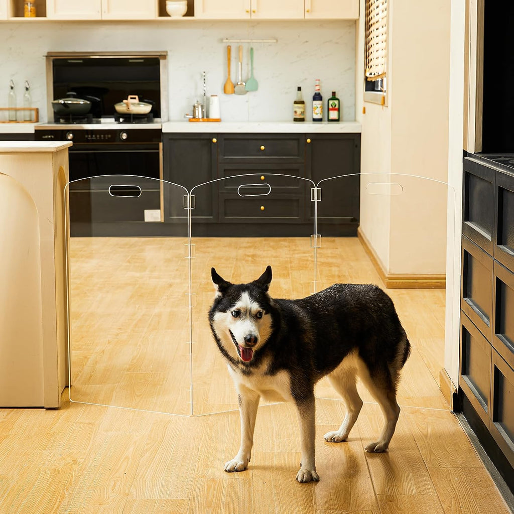 Modern Frame Clear Acrylic Freestanding Dog Gate - 32" Tall Folding 3-Panel Pet Barrier for Doorways, Stairs & Large Openings, Indoor Fence for Small to Large Dogs & Cats - view 2