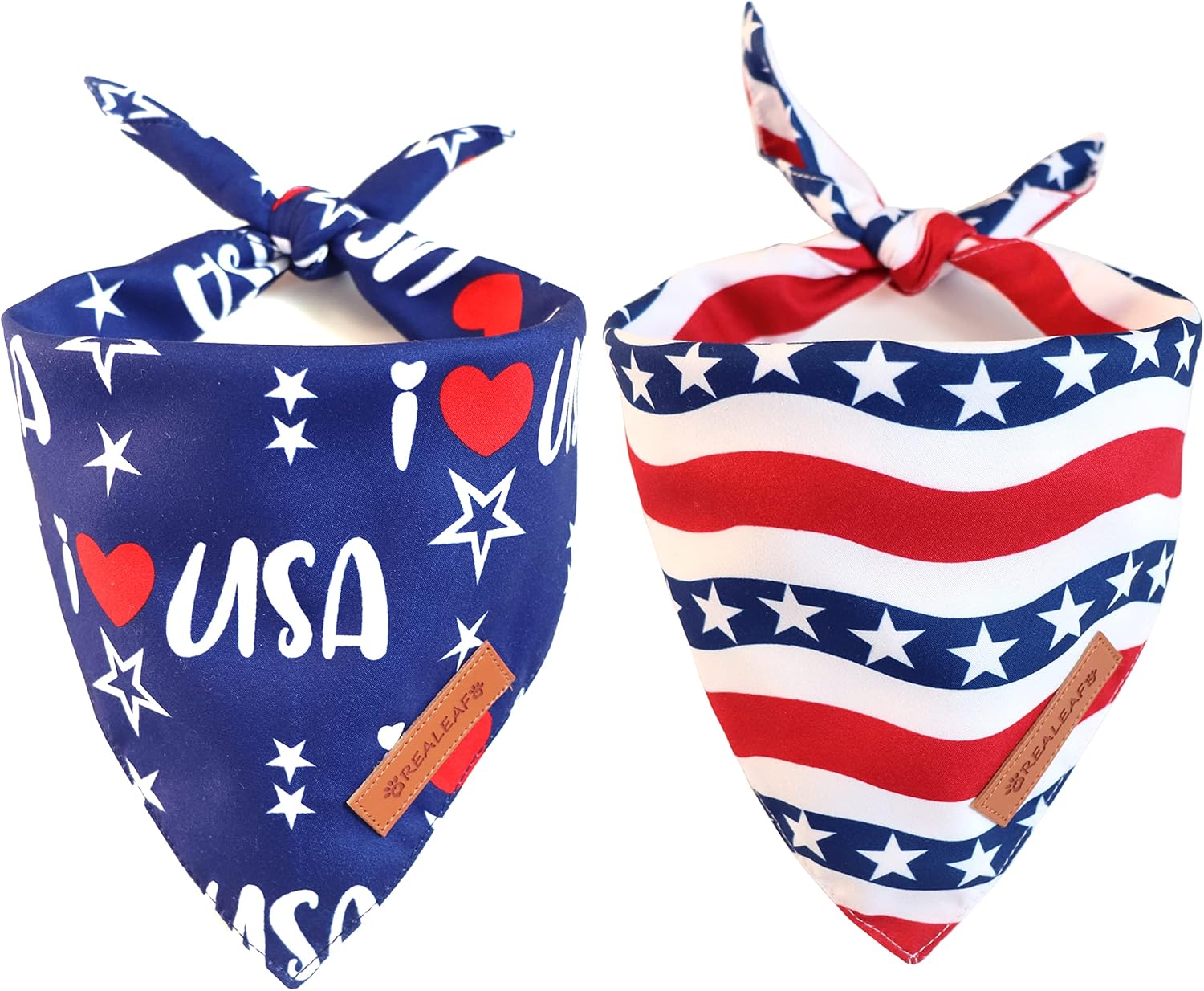 4th of July Bandanas 2 Pack, Triangle Reversible American Flag Pet Patriotic Scarf for Boy and Girl, Premium Durable Fabric, USA Bandana for Medium and Large Dogs (Large)