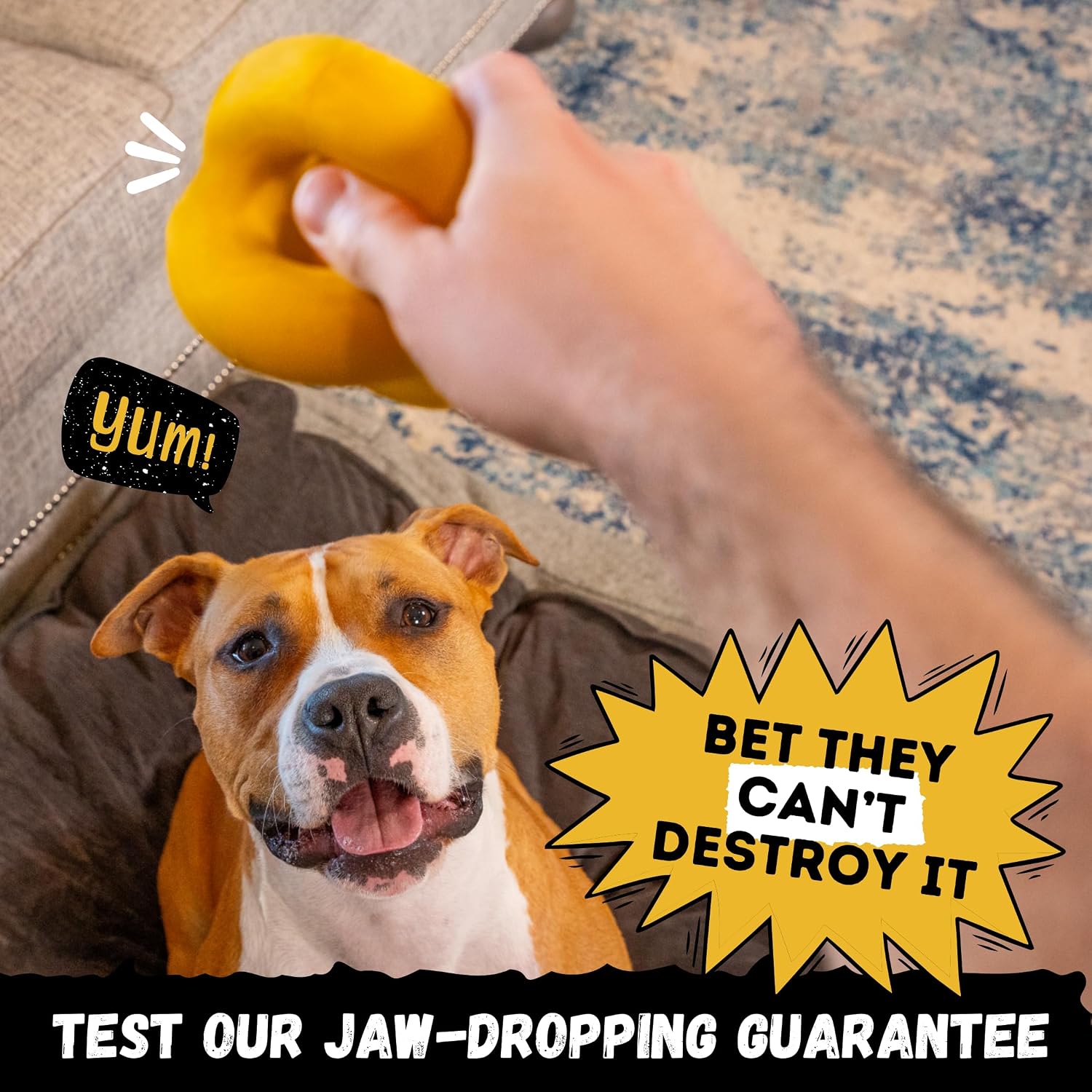 Indestructible dog ball - lifetime replacement - durable dog toy for aggressive chewers - safe, non-toxic natural rubber - chew, tug & fetch - tough, heavy duty chew toy - 4" (softball size) - view 3