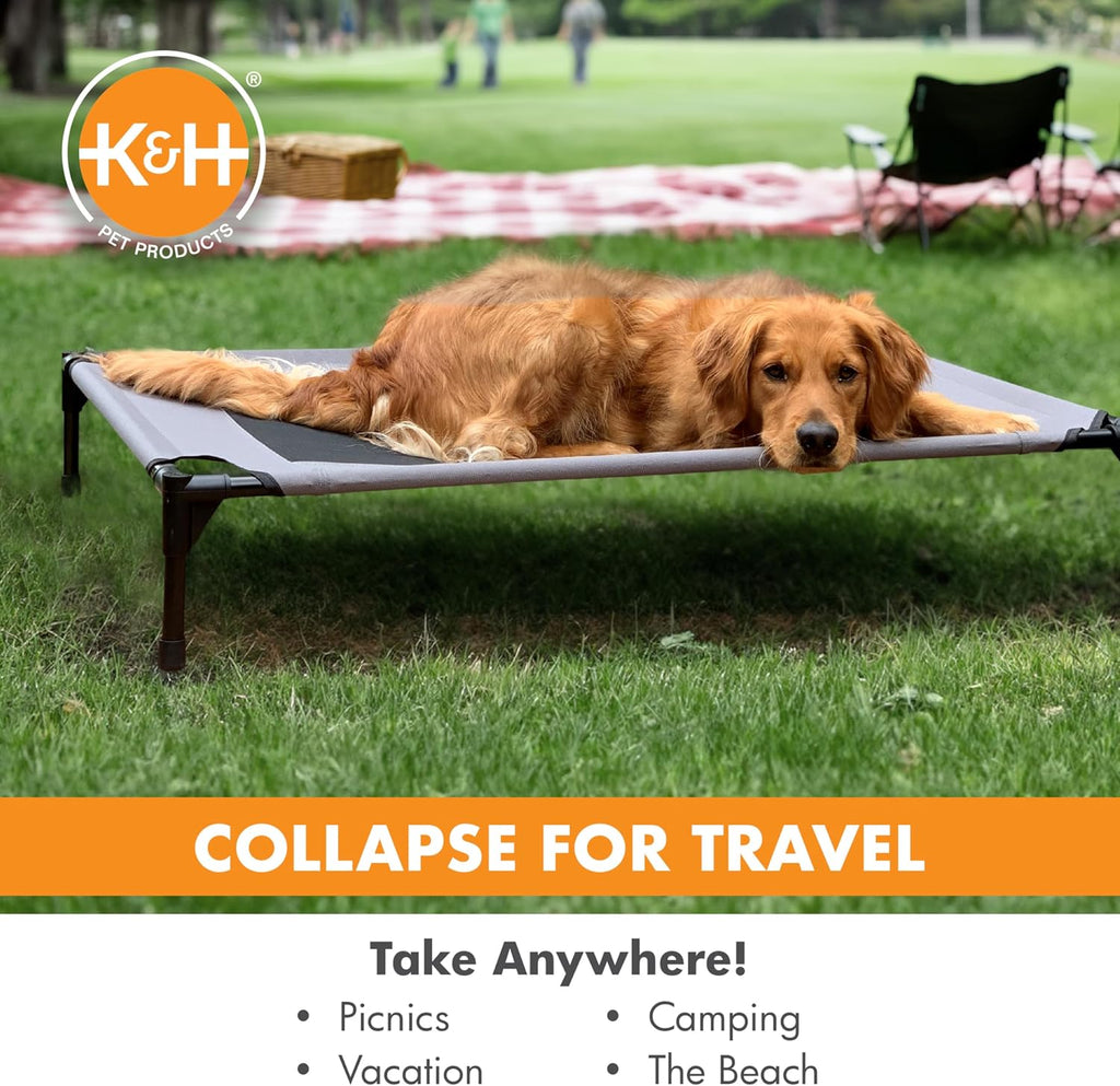 Outdoor elevated dog bed - cooling raised dog bed for medium & large pets, breathable mesh center hammock design, indoor/outdoor washable cover, portable metal frame, gray, large 42x30in - view 7