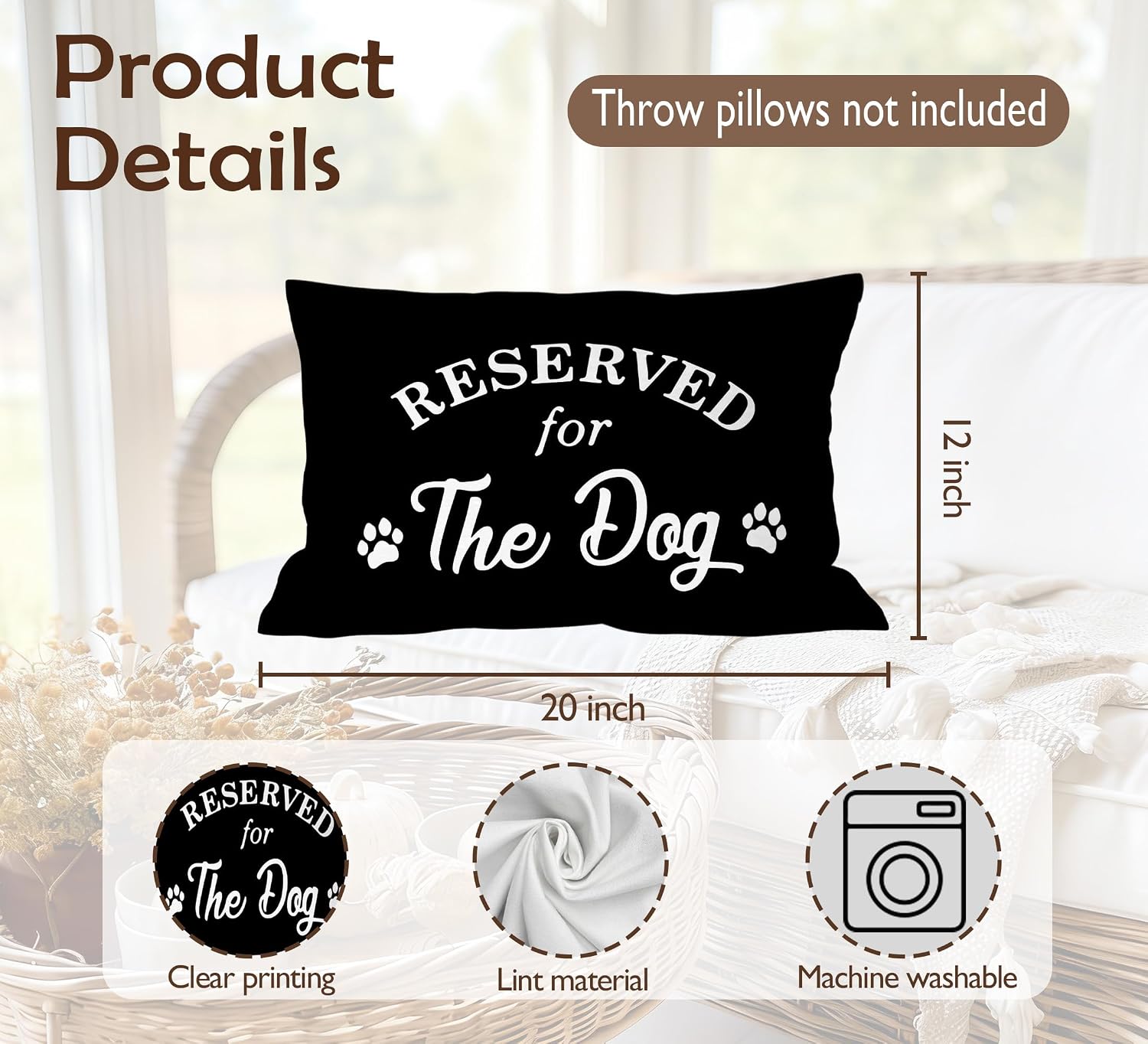 Reserved for The Dog Reversible Soft Pillow Covers Double-Sided, Funny Pet Paw This is My Spot Decorative Pillowcase, Pet Dog Lover Decor Decorations for Home Bedroom Living Room（12 × 20 Inch） - view 5