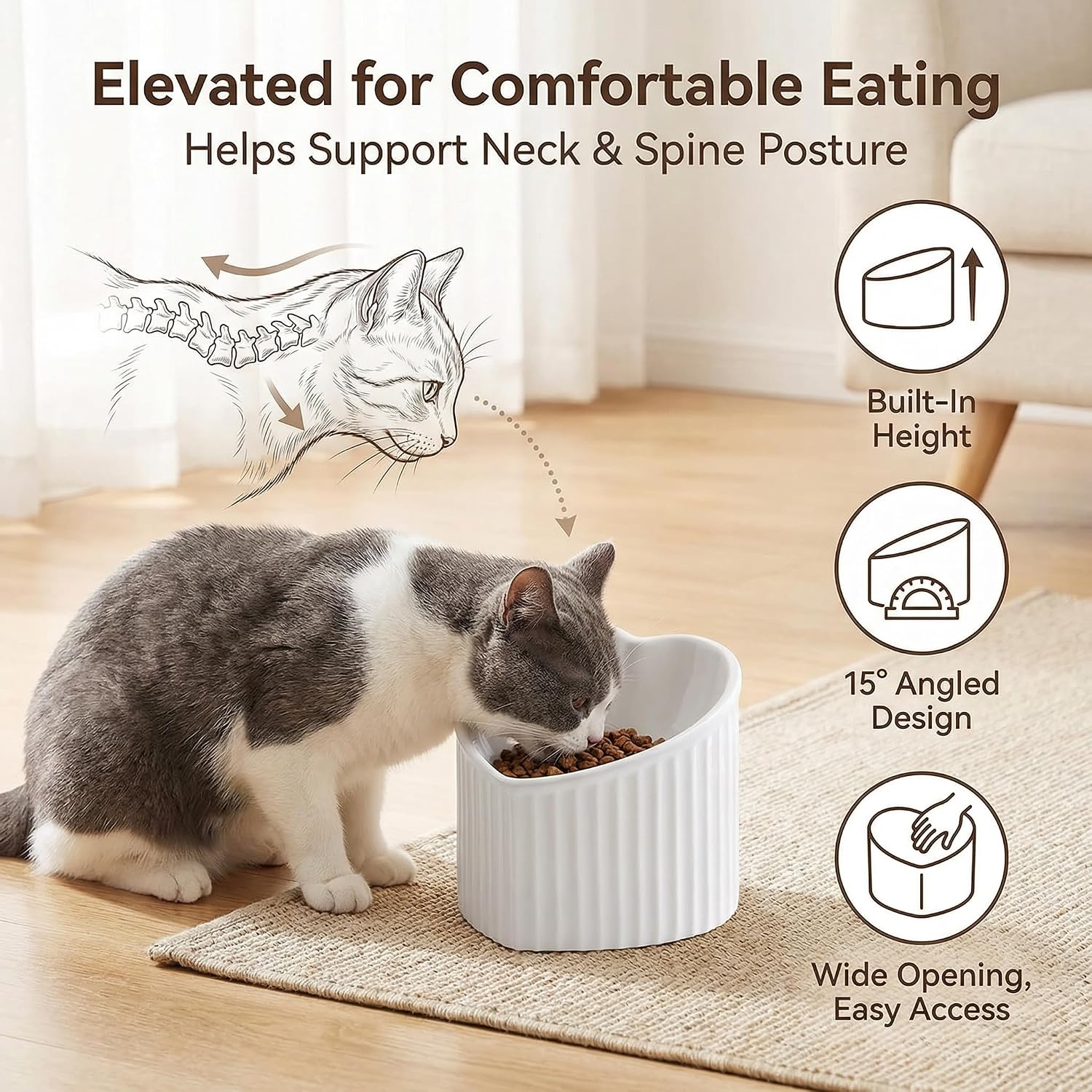 Pink ceramic raised cat bowls, tilted elevated food or water bowls, stress free, backflow prevention, dishwasher and microwave safe, lead & cadmium free - view 3