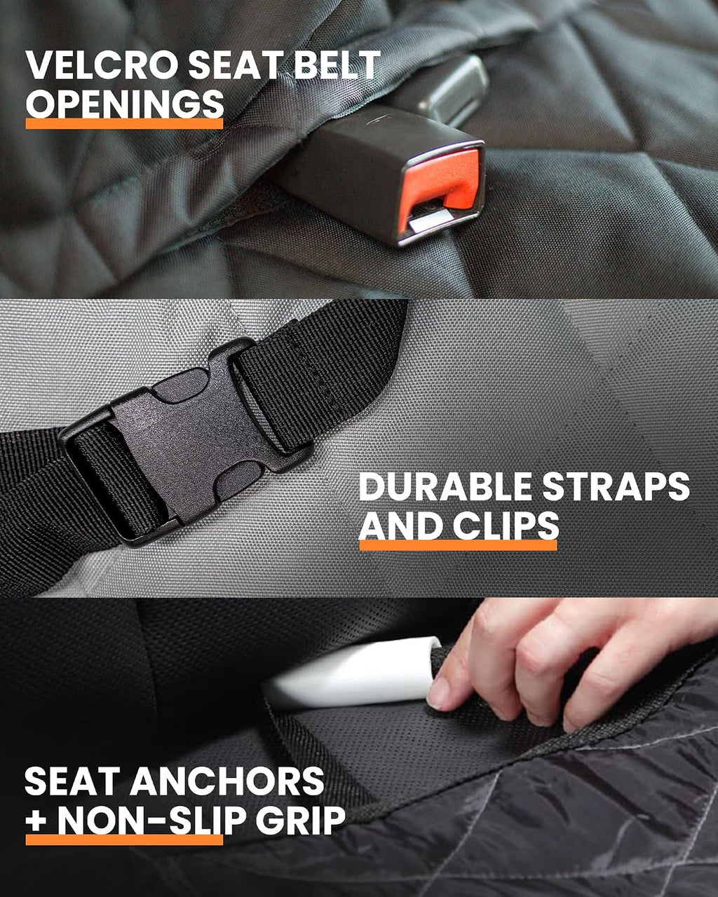 Dog Rear Seat Cover for Fold Down Seats - Fitted, Black Regular | Heavy-duty split design fits 60/40 and 50/50 fold-down seats. No Hammock. K9-Shield waterproof layer. Non-slip backing. - view 6