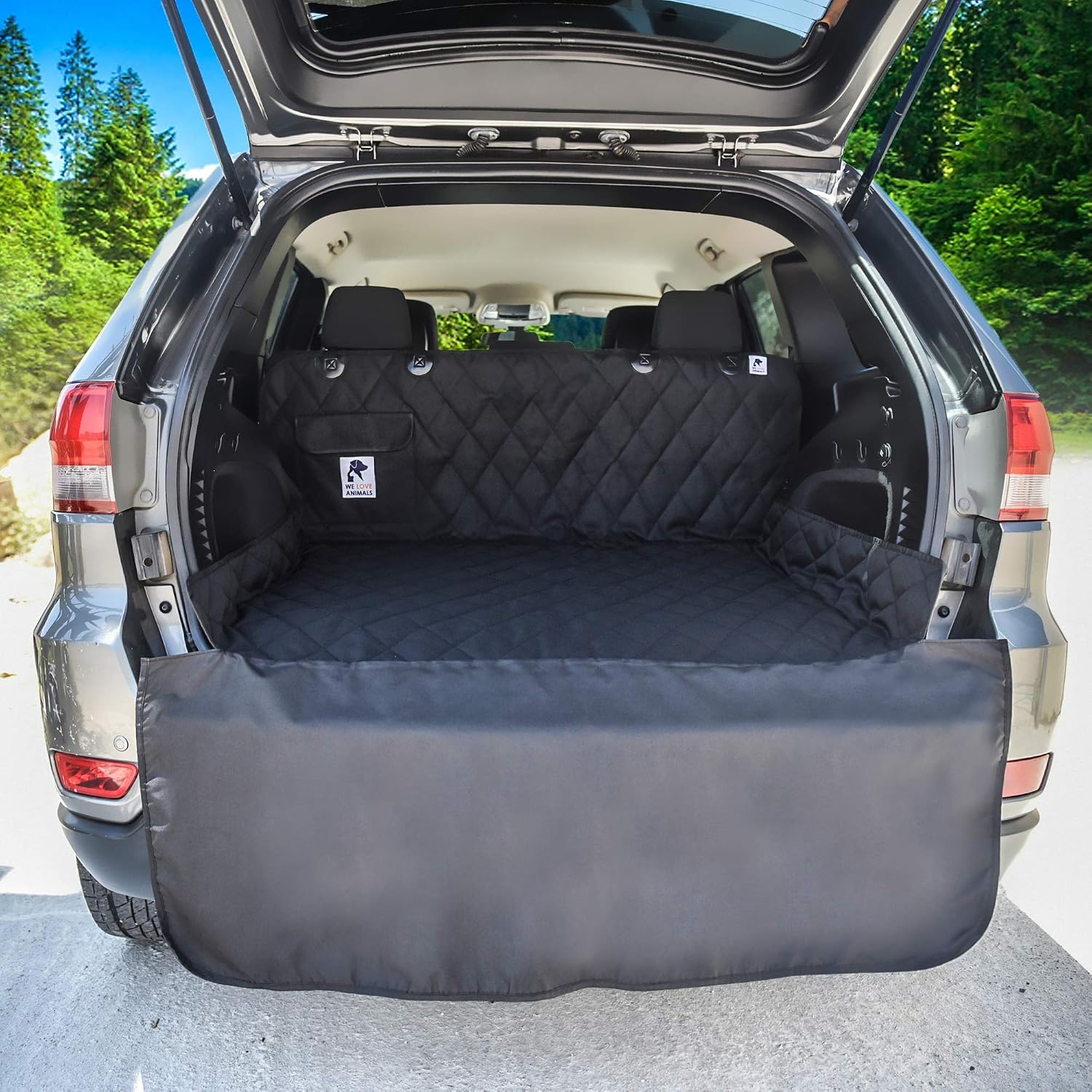 SUV cargo liner for dogs, dog car seat cover for back seat, nonslip trunk mat, waterproof car seat protector for dogs, durable cargo cover with bumper flap, dog accessories, easy to install & clean - view 7