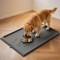Dog food mat 36"x24", waterproof dog bowl mat, grey | raised edges prevent spills, diversion grooves, waterproof surface, non-slip backing, easy to clean