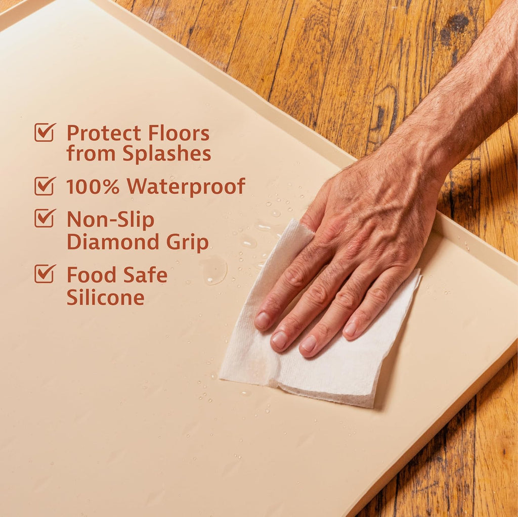 Raised-Edge Silicone Dog Food Mat - Waterproof Pet Mat for Dog Food & Water Bowls - Non-Slip Pet Placemat - Dishwasher-Safe Silicone Tray - 25 x 17 in, Gray - view 3