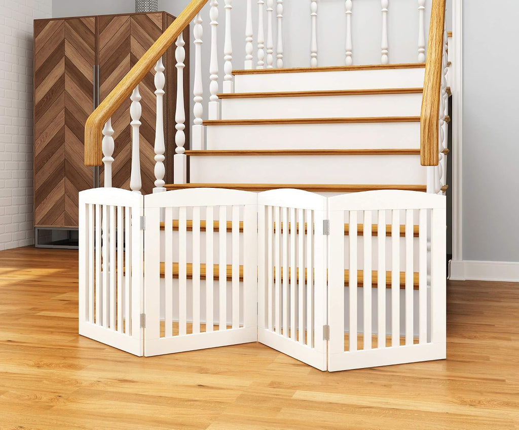 Wooden Freestanding Foldable Pet Gate for Dog,24" H Dog Gate Indoor | Dog Gate for Doorway, Stairs, the House, Step Over Fence, Extra Wide, Room Divider, Front Door, Hallway, 4 Panels, White - view 4
