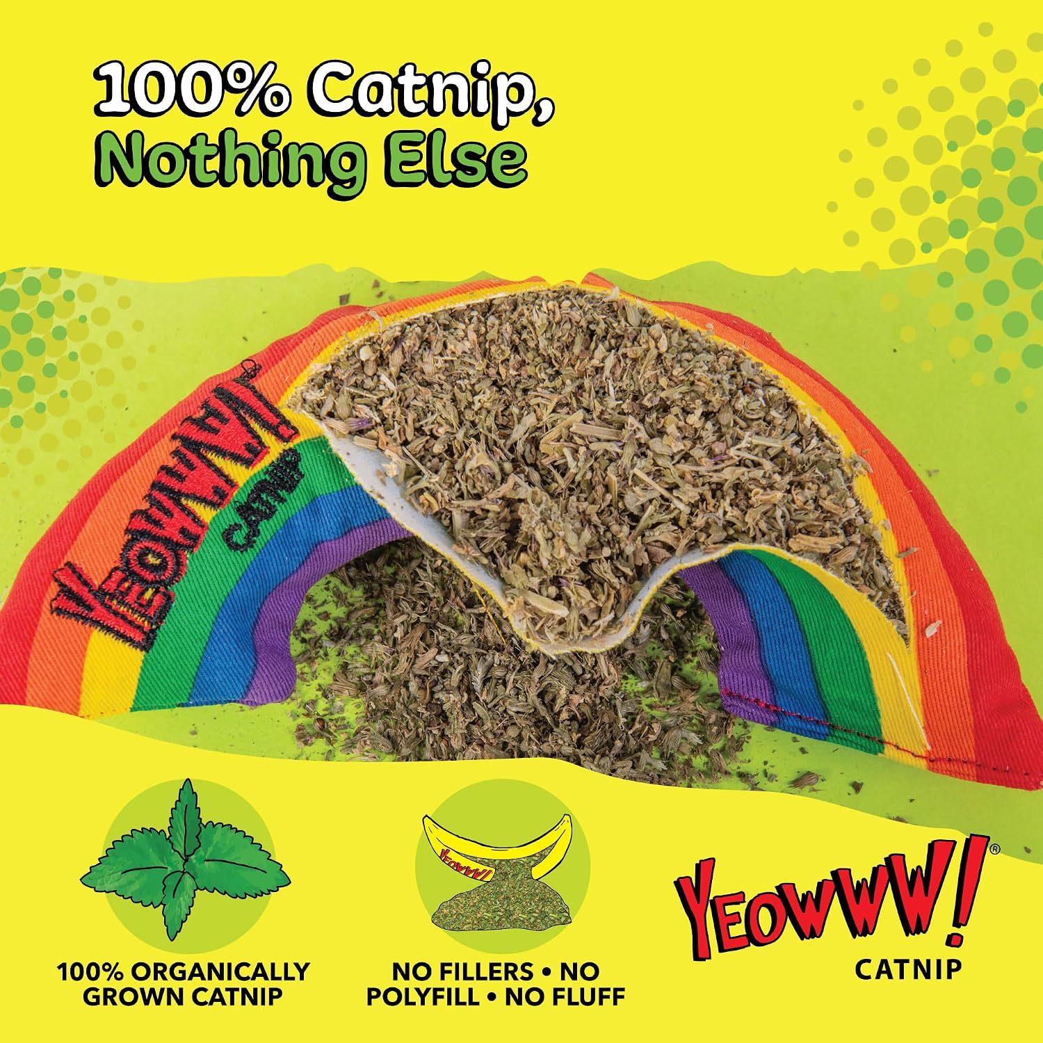 Catnip rainbow toy for cats - colorful arch shape - durable cotton twill - made in the USA - stuffed with organically grown catnip - view 3