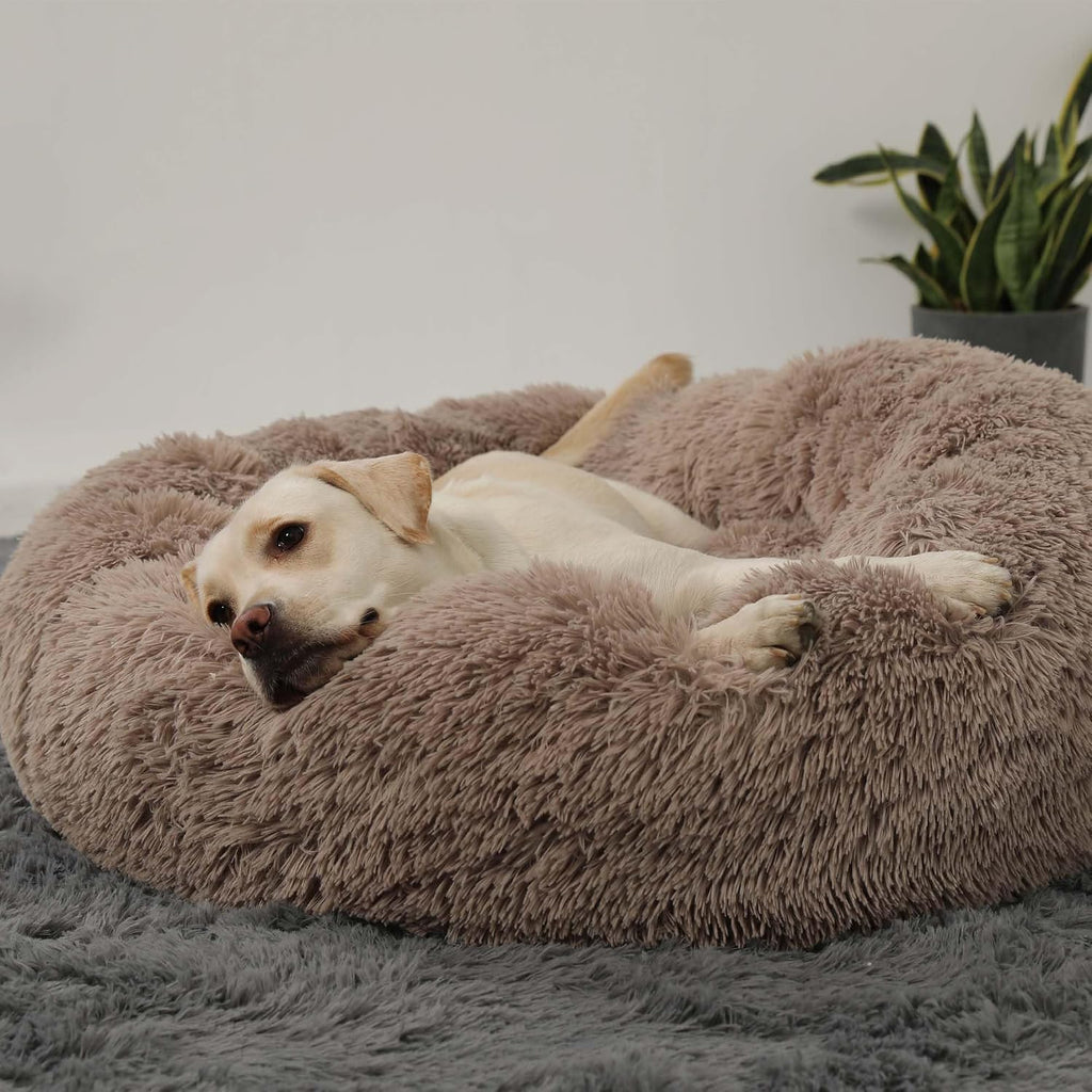 Calming Donut Cuddler Dog Bed, Round Fluffy Pet Bed with Sewn-in Cushion for Large Dogs,Washable, Large, Taupe, 30'' - view 5