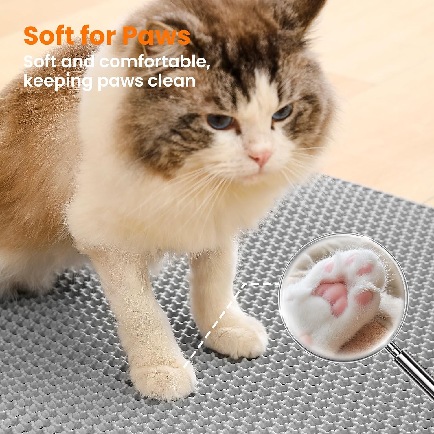 Cat litter mat, double layer honeycomb litter box mat | 24x18", efficient litter trapping, easy to clean, waterproof, non-slip, soft on paws, scratch resistant, gray, large - view 7