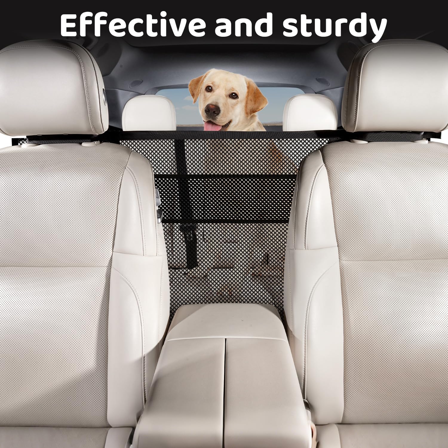 Dog Car Barrier,Dog Net for Car,Pet Divider Barrier for Car/SUV/Truck | with Mesh Organizer,Large Barrier Area,Adjustable Straps,Sturdy Easy to Install, Scratch-Resistant,Keep Dogs in Back Seat - view 5
