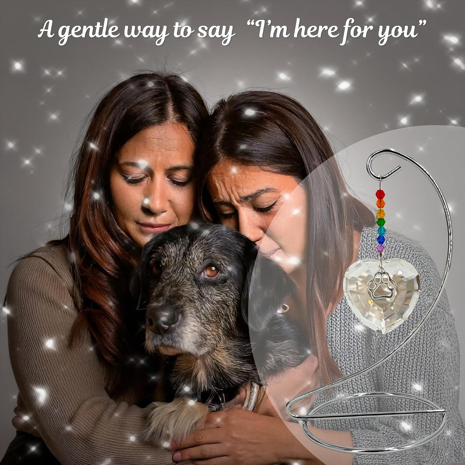 Dog Memorial Gifts for Loss of Dog Crystal Heart & Paw Suncatcher | Rainbow bridge dog memorial gifts, pet memorial gifts for dogs, loss of dog sympathy gift - view 4