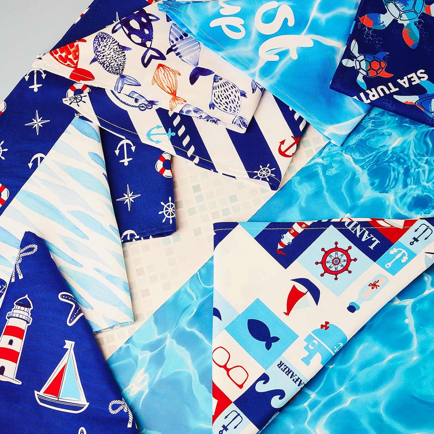 8 Pcs Nautical Dog Bandana Summer Ocean Puppy Bandanas Dog Triangle Scarf Adjustable Washable Bibs Cat Pet for Sea Neckerchief Birthday Party Gift Photo Prop Costume Accessory 25 x 17 x 17 Inch - view 3