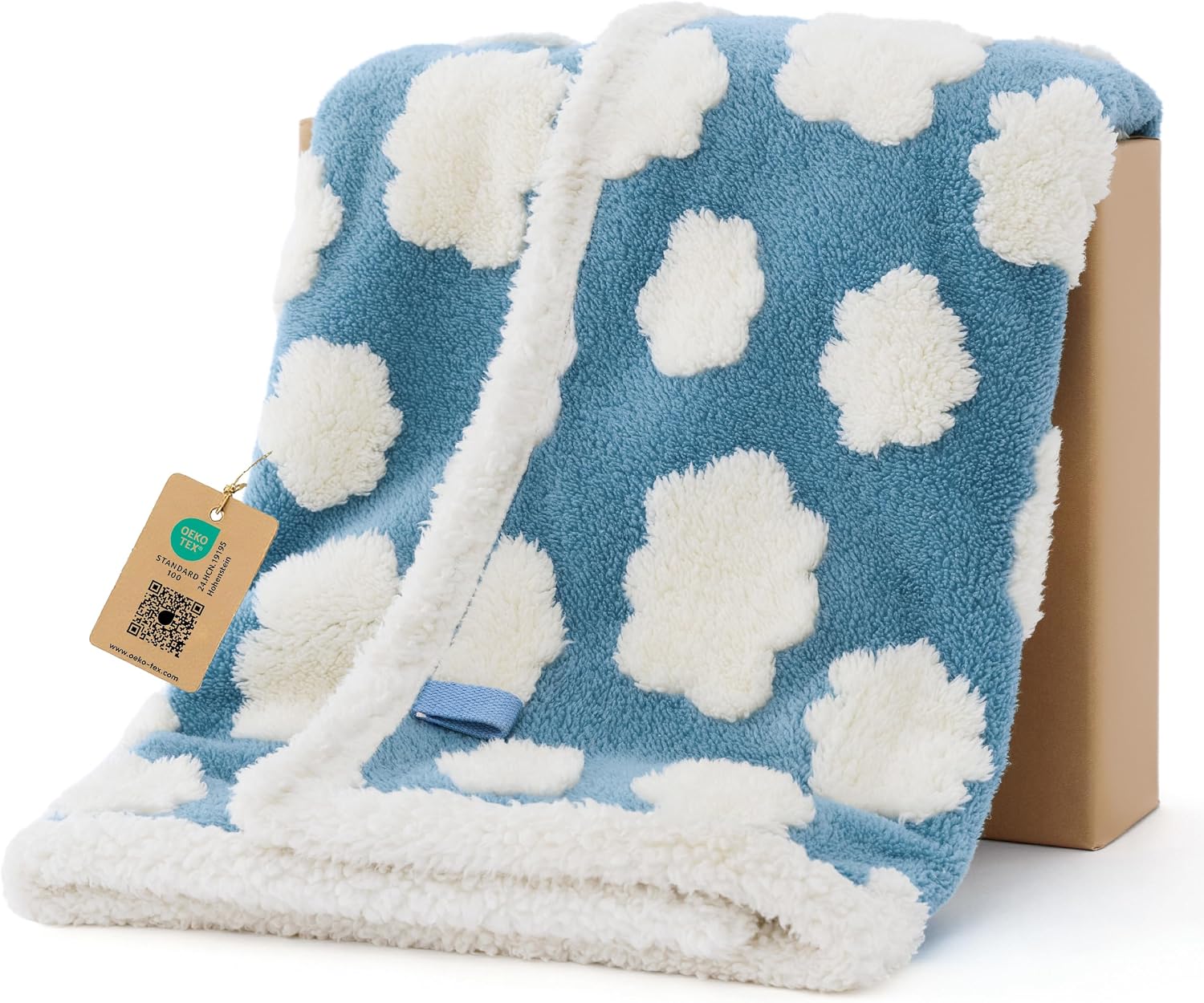 Waterproof Dog Blankets for Small Dogs Cute Cozy 3D Jacquard,25x35 | Puppy Blanket for Cat Aesthetic Gift, Warm Soft Sherpa Throw Washable, Reversible Pet Couch Protector, Clouds Blue