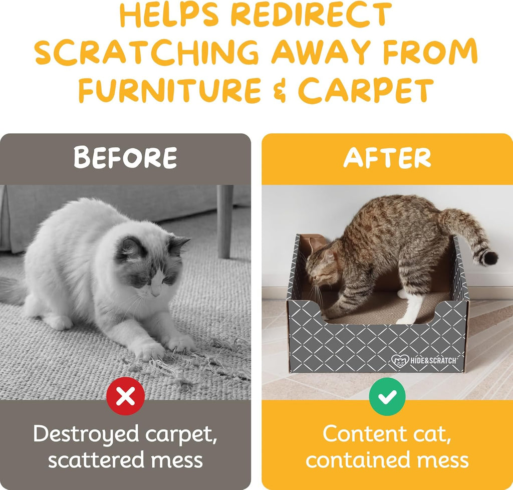 Cardboard Cat Scratcher Box & Bed - Dark Grey Diamond | Double-Sided Corrugated Pad for Indoor Cats | Refillable Scratching Board Toy for Play & Furniture Protection - view 8