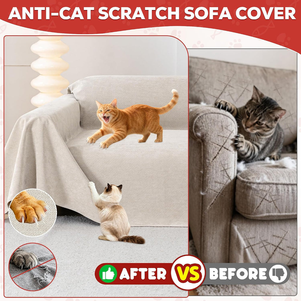 Cat Scratch Proof Furniture Protector Waterproof Sofa Cover 150"x71" | Pet-Friendly Couch Protector, Anti-Scratch & Anti-Slip Sofa Cover For Cats Dogs Kids, Machine Washable - view 2