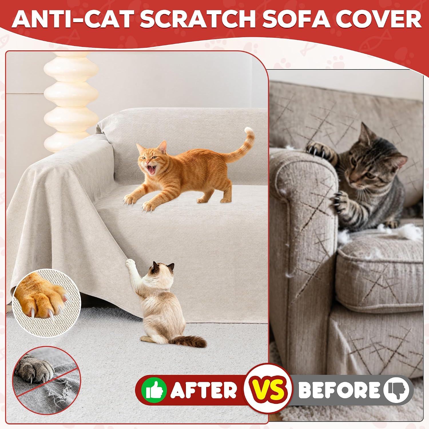 Cat Scratch Proof Furniture Protector Waterproof Sofa Cover 150"x71" | Pet-Friendly Couch Protector, Anti-Scratch & Anti-Slip Sofa Cover For Cats Dogs Kids, Machine Washable - view 2