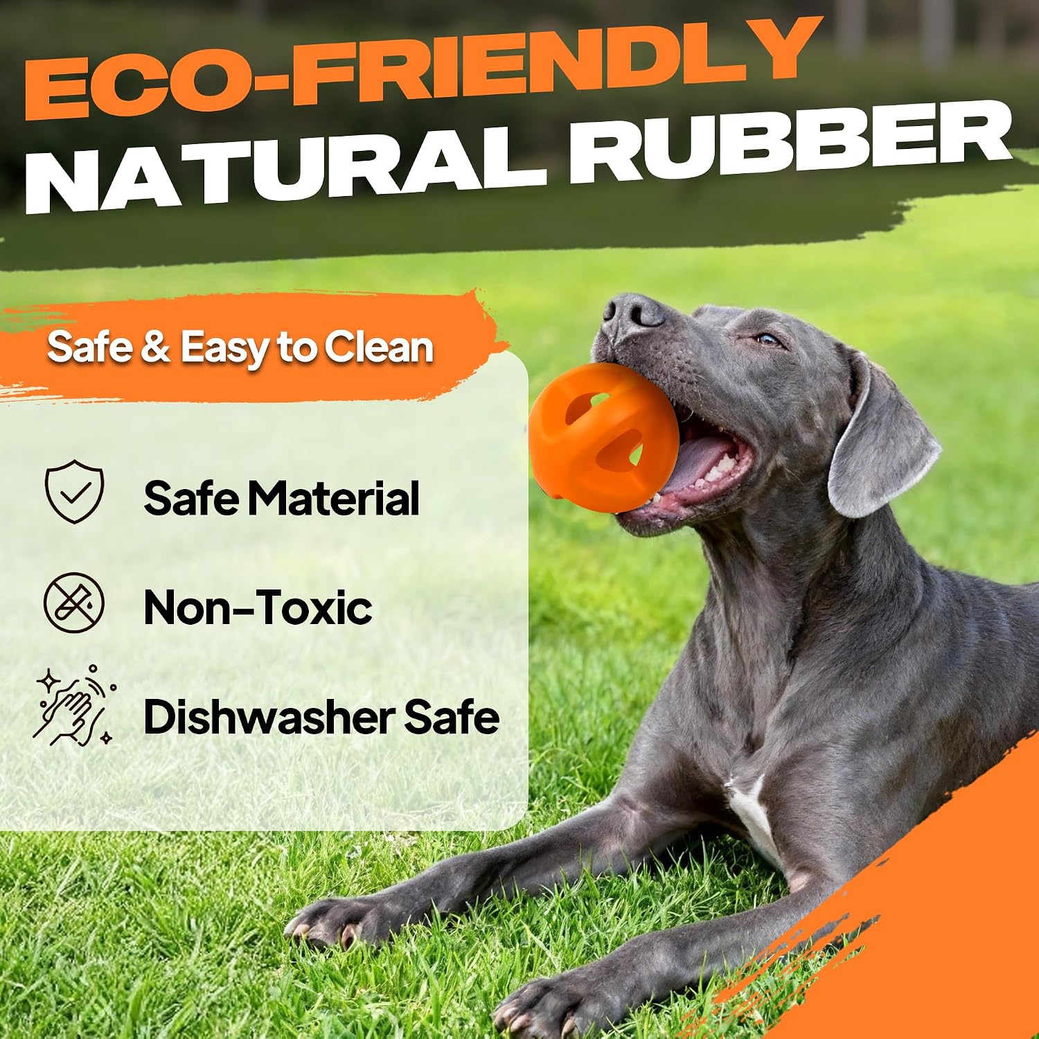 Natural Rubber Dog Balls for Aggressive Chewers, Durable Dog Chew Toys for Large Dogs, Interactive Fetch & Tug of War Toys for Medium Large Breed Non-Toxic Dish Washable,4.5 * 4.5" - view 2